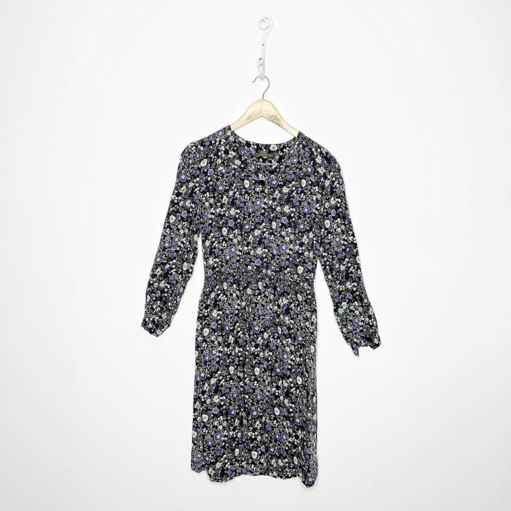 Vintage 80s Virgo II Blouson Floral Dress long sleeve shoulder pads womens US 8